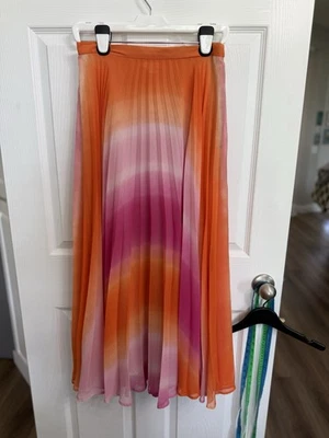 Boston Proper Maxi Ombré Gasa Boho Falda Talla XS Acuarela Plisada Rosa Forrada Foto 1 de 4