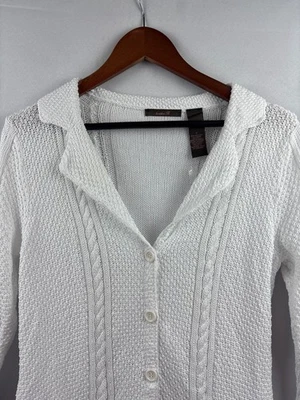 Heather B. Womens White Textured Knit Cardigan Sweater Size S 100% Cotton Button - Image 1 of 4