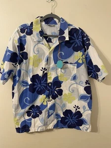 NOS VTG Structure White Blue Floral Hawaiian Shirt Size XL 100% Cotton - Picture 1 of 3