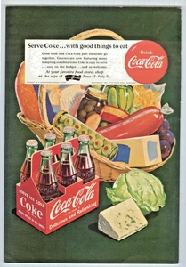Original 1951 Coca-Cola Servir Coca-Cola con cosas buenas para comer anuncio impreso 10x7 - Imagen 1 de 1