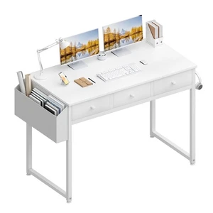 Small White Computer Desk with Fabric Drawers for Home Office Bedroom, 40 Inc... - Picture 1 of 8