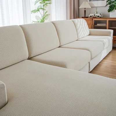 Washable Stretch Sofa Covers for 3 Seaters - Ivory Pet Resistant Slipcovers - Image 1 of 4