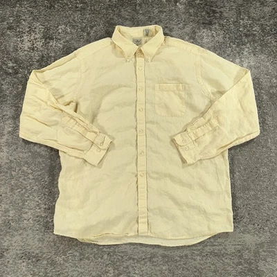 LL Bean Shirt Mens XL Yellow Button Down Casual Pocket Linen Outdoors Casual - Image 1 of 4
