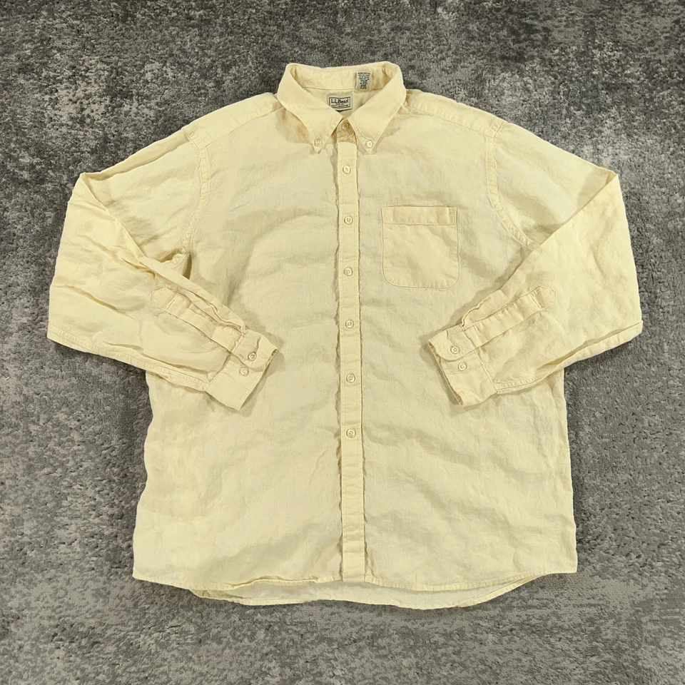 LL Bean Shirt Mens XL Yellow Button Down Casual Pocket Linen Outdoors Casual - Image 1 of 4