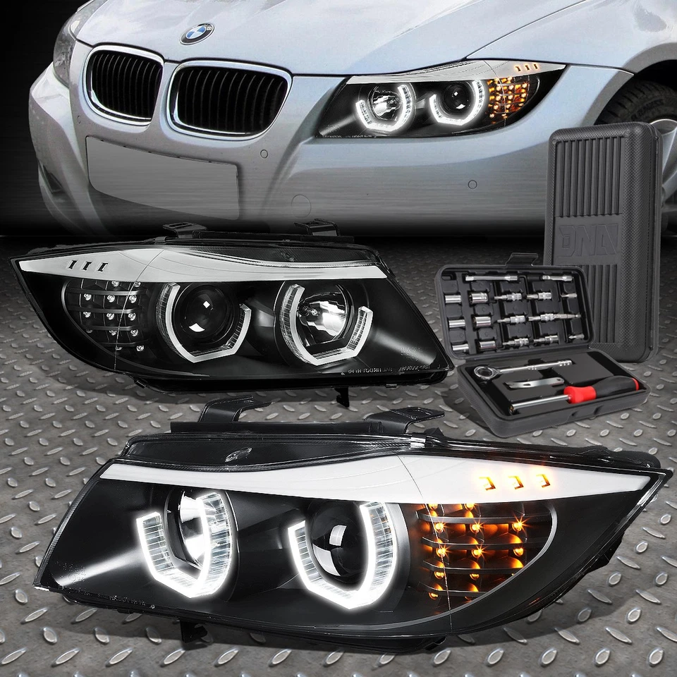 PARA BMW E90 SERIE 3 09-12 4 PUERTAS 3D U-HALO FAROS LED FAROS FAROS + JUEGO HERRAMIENTAS NEGRO Foto 1 de 4