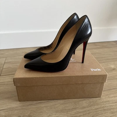 Christian Louboutin Size 38.5 PIGALLE FOLLIES 100 NAPPA SHINY Black Pointed Toe - Image 1 of 4