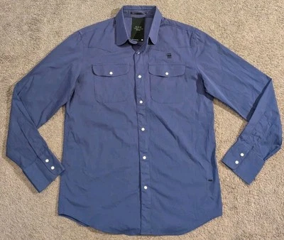 G-Star RAW Raw Collect Line Western Long Sleeve Snap Button Shirt Blue Men's M - Image 1 of 4
