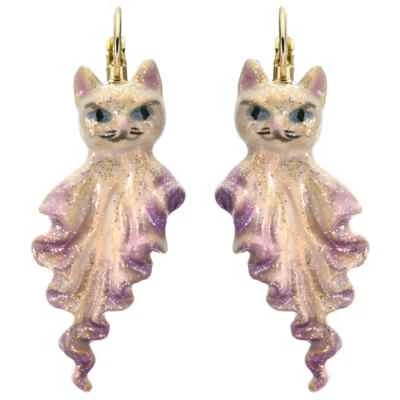 Pendientes Kirks Folly Ghost Kitty con cierre de palanca (tono dorado/blanco) Foto 1 de 3