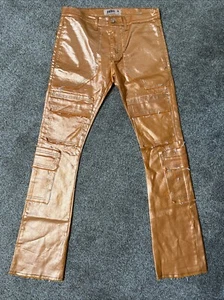 Golden Los Angeles Mens Sz 34 Flared Metallic Orange Streetwear Pants PRISTINE - Picture 1 of 13