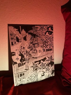 black and white canvas ink design (11.8 x 8.8) - Image 1 of 3