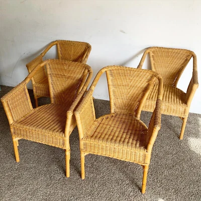 Sillones de comedor boho chic de mimbre y ratán - Juego de 4 Foto 1 de 4