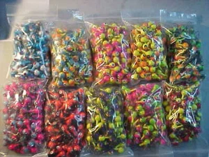 100 NEW  ASSORTED LEAD HEAD JIG HEADS 3/8 OZ.  SIZE 1/0 hooks WALLEYE JIGS   - Picture 1 of 12