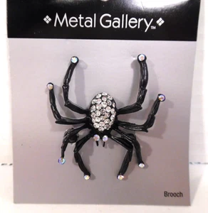Halloween NOC Metall Galerie schwarz Metall Spinne Brosche mit Strass 2" hoch - Bild 1 von 2