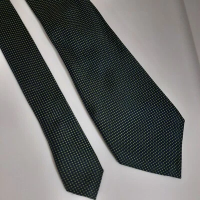 Chaps Mens 100% Silk Tie Necktie 60x3.5 Blue Neon Green Check Hand Made Mint - Image 1 of 4