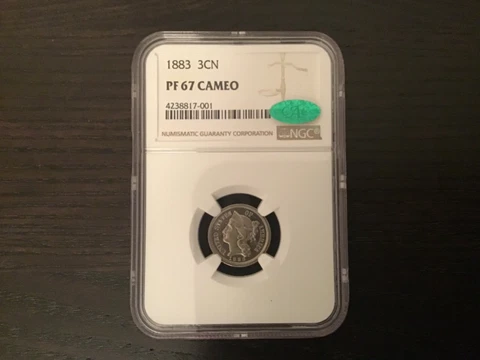 Extremely Rare!.....1883 US 3 CENT COIN NGC PR 67 CAMEO..*CAC SEAL*!!! Cover