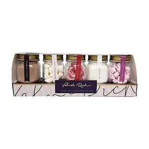 Kit Estación Chocolate Caliente 5 Tarros Reutilizables Mezclados Rosa y Blanco Caña Malvavisco - Imagen 1 de 11
