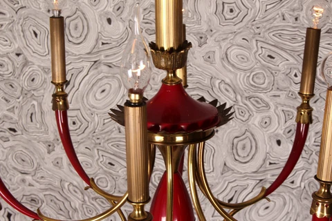 gorgeous Italian chandelier early 50s solid brass Venice Red lacquered 1950s Cover