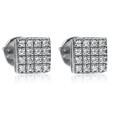 Men's Square Natural Diamond 0.16Ct 10K White Gold Stud Screw Back Earrings - Image 1 of 4