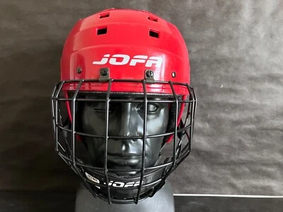 Capacete de hóquei no gelo vermelho Jofa 325 com máscara facial preta Jofa 386JR (50-57) M vintage - Imagem 1 de 4