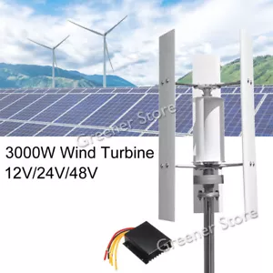 3KW 12V 24V 48V Vertical Axis Wind Turbine Generator 3 Blades Charge Controller - Picture 1 of 16