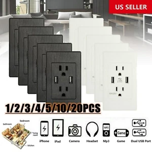 Lotto 15 Amp Presa Presa Caricabatterie da Parete con Doppia Porta Caricabatterie USB US - Foto 1 di 24
