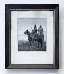 Grabado raro danés del siglo XIX Jorgen Valentin Sonne - Centinelas en caballos - Imagen 1 de 6