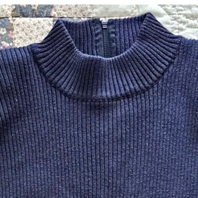 Suéter De Colección Para Mujeres Simulado Cuello Alto por Joyce Azul Acanalado Tejido Manga Larga Top Lg Foto 1 de 4