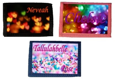 Personalised Childrens Kids YOUR NAME Glitter Heart Sprinkles Wallet Purse Gift - Image 1 of 4