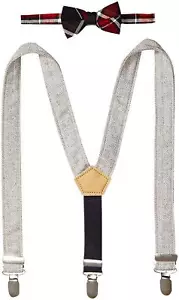 Mud Pie Baby Boys' Plaid Bow Tie Tweed Suspender Set, Plaid Bow, Up To 5T - Picture 1 of 2
