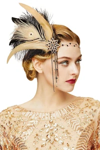 BABEYOND 1920S Women Feather Crystal Headband 20S Flapper Gatsby Headpiece - Picture 1 of 12