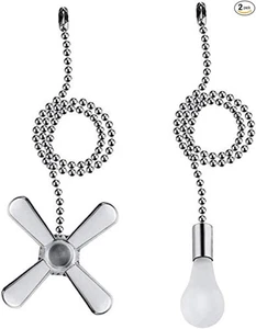 Beaded Nickel Ceiling Fan Pull Chain & Light Bulb Set w/Connector - Picture 1 of 6