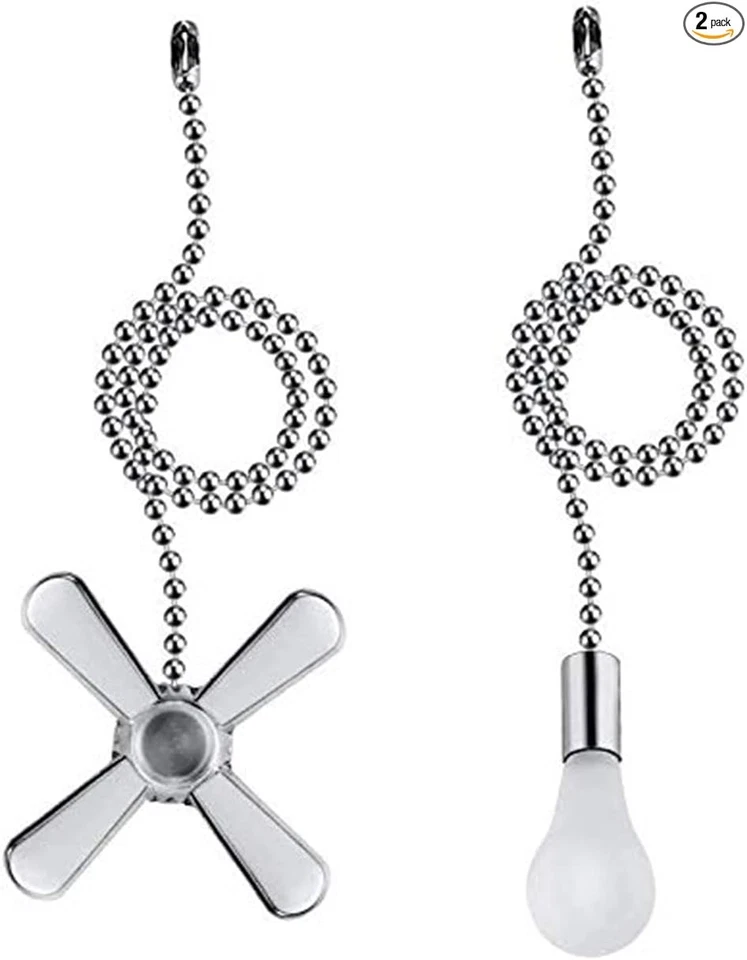 Beaded Nickel Ceiling Fan Pull Chain & Light Bulb Set w/Connector - Image 1 of 4