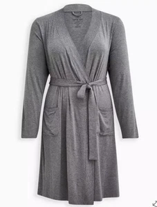 Torrid Sleep Super Soft 5/6 Gray Plush Lounge Robe - Picture 1 of 6