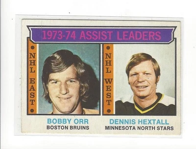 1974-75 O-Pee-Chee #2 Assists Leaders Bobby Orr/Dennis Hextall - VG-EX - Image 1 of 2