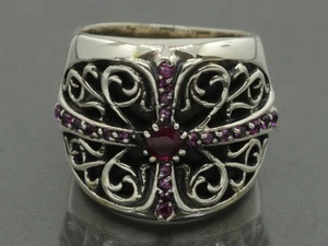 Chrome Hearts Classic Oval Cross Ring| 925 Silver | Red Pave US 9 - Picture 1 of 7