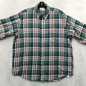 Vtg LL Bean Shirt Men L Green Plaid Flannel Button Down Cotton Outdoor Cabin USA - Picture 1 of 10