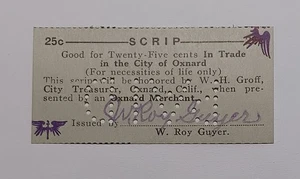 City of Oxnard  W H Groff City Treasurer Oxnard, CA 25c Depression Scrip ND 1933 - Picture 1 of 3