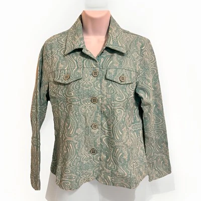 Chaqueta Analogy Petite Teniente Azul Blanco Bordado Brocado Diseño Talla PM Retro Foto 1 de 4