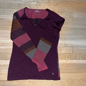 Smart Wool Womens Striped 100% Merino Wool V-Neck Long Sleeve Sweater Size S - Picture 1 of 5