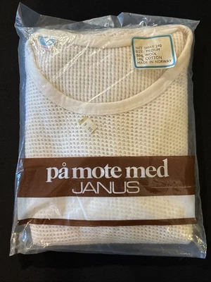 New Vintage Janus Waffle Knit Wool 70s Medium Cotton Norway Sweater Top Shirt - Image 1 of 4