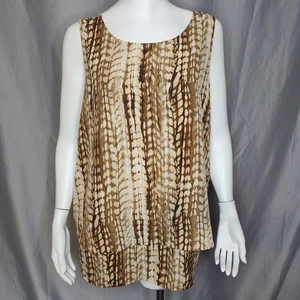 Diane Gillman XL tiered layered abstract blouse top sleeveless tan boho beach - Picture 1 of 9