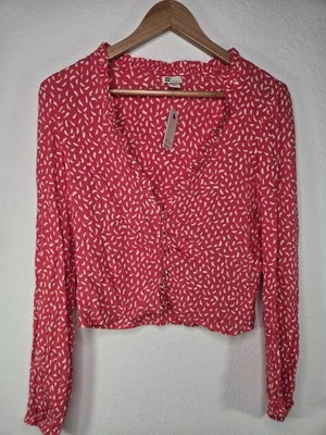 Billa Bong Starry Nights Top Red Blouse Beach White Floral Print Crop Top Long - Image 1 of 4