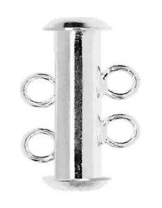 BeadSmith. Tube Clasp, 2-Strand Slide Tube 17x4mm,Silver Plated --- Three Clasps - Picture 1 of 2