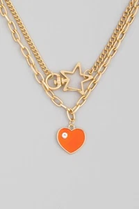 Womens Layered Chain Link Heart Pendant Statement Necklace - Picture 1 of 6