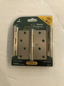 Stanley Solid Brass 4"x4" Door Hinges 3 pack NEW Satin Nickel Finish 1/4" Radius - Picture 1 of 2