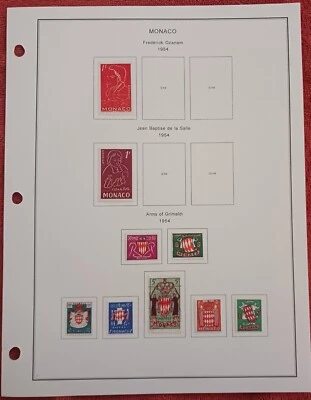 MONACO  - 1954 -  LOT OF STAMPS  ON ALBUM PAGE - USED & MH - Image 1 of 3