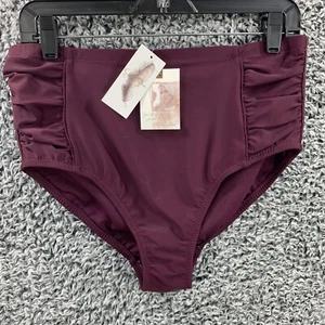 Jessica Simpson Swim Bottom High Waisted 0X Plus Size Purple Ruched Merlot NEW - Picture 1 of 8
