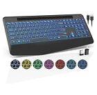Wireless Keyboard with 7 Colored Carbon Fiber Full Size  Lighted Keyboard Black