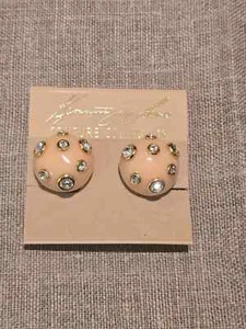 kenneth jay lane Coral Domed Gold Clip Earrings with Crystals #818 - Picture 1 of 7
