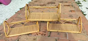 Mensola in Bamboo Vimini Rattan Set 3 pezzi Originali Epoca Modernariato Vintage - Foto 1 di 11